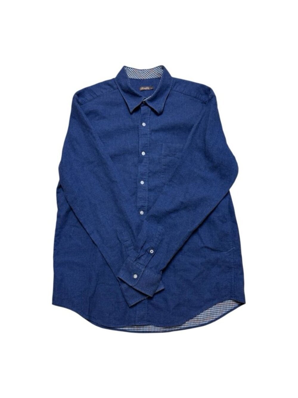 J McLaughlin Men’s Blue Button Front Shirt Large 100% Cotton Long Sleeve